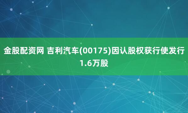 金股配资网 吉利汽车(00175)因认股权获行使发行1.6万股